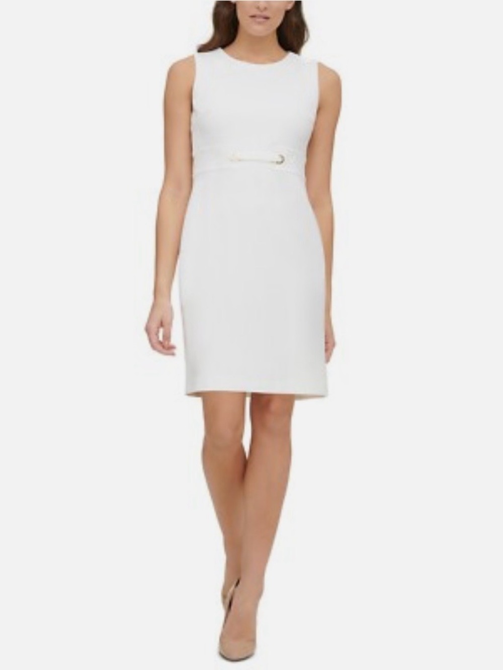 Tommy Hilfiger White Sleeveless Sheath Dress with Gold Detail